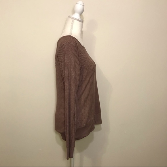 Anthropologie Jane + Delancey Thermal Waffle Knit Relaxed Fit Brown Top Small - Picture 4 of 10